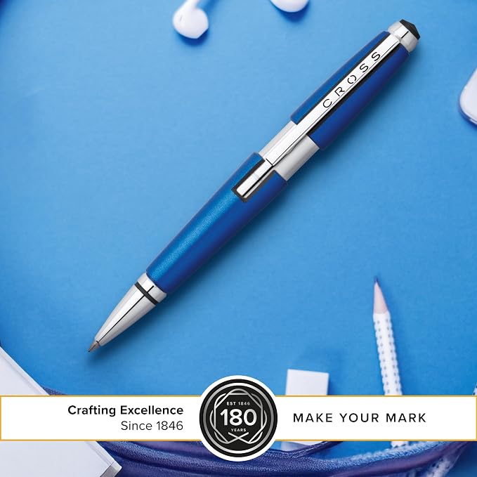 Cross Edge Nitro Blue Gel Rollerball Pen, Medium Point, Black Ink | Elegant Accessory for Smooth Writing, Capless Slide-Open and Snap-Shut Design, Ergonomic Shape, Comfortable Grip, Gift-Ready