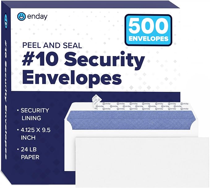 #10 Security Envelopes Letter Size Self Seal, 500 Count, Windowless Security Tinted, 4-1/8" x 9-1/2", Business Mailing Envelopes for Home Office School Documents