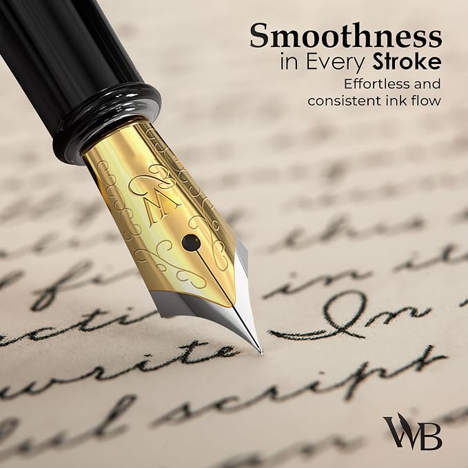 Wordsworth & Black Fountain Pen Set for Writing,Extra Fine Nib, Silver | Gift for Men & Women, Brass Body, 18K German Iridium, Calligraphy, Converter + 24 Ink Cartridges, Refillable, Leak-Free