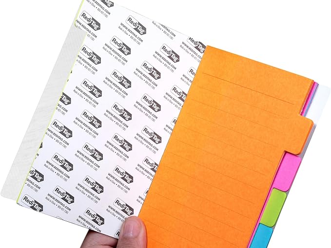 Redi-Tag Divider Sticky Notes, Tabbed Self-Stick Lined Notepads, 480 Ruled Notes, 4" x 6", 8 Books Per Pack, Assorted Colors (B29508)