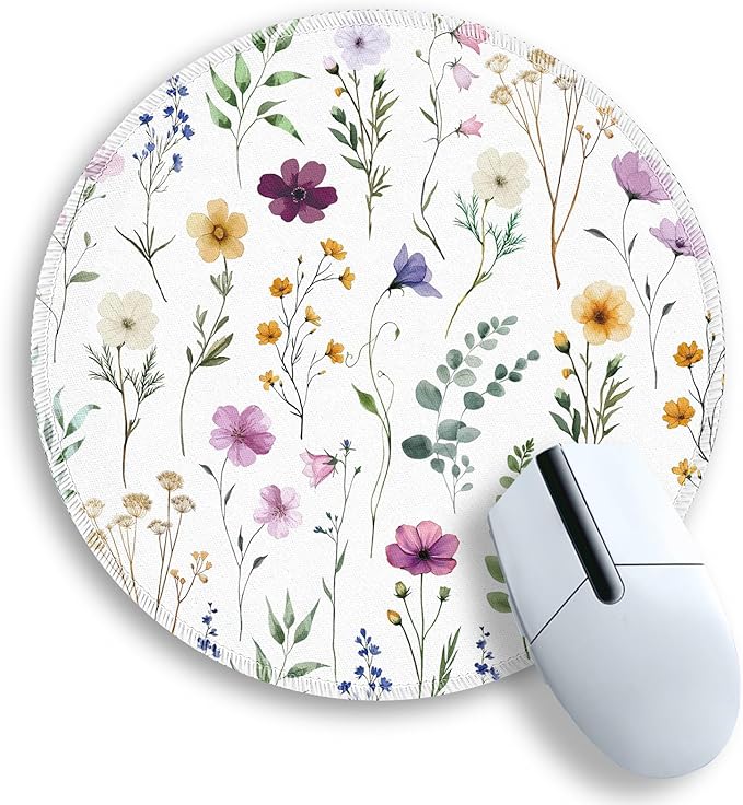 Gctriki Beautiful Flowers Round Mouse Pad, Small Comfortable Desk Mat with Stitched Edges & Non-Slip Rubber Base, Washable Mousepad for Computer Laptop, Office Home Decor Gift for Women Teacher