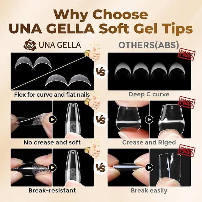 UNA GELLA Long Coffin Nail Tips, 504pcs Pre-Shape Fake Nails Half Matte Full Cover Acrylic Gel Nail Tips Clear Long Coffin Press On Nails Home DIY Extension 12 Sizes Gelly Tips