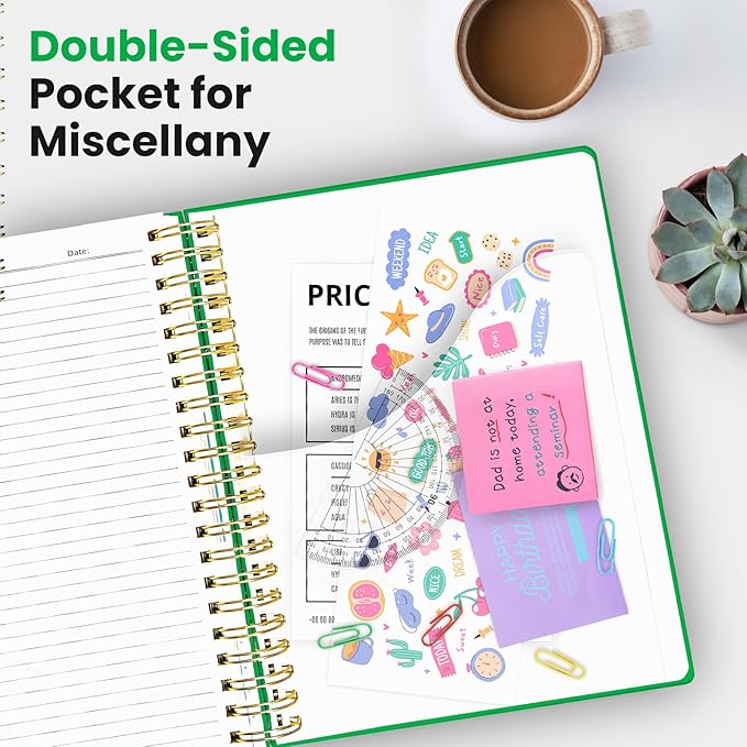 Hardcover Spiral Journal Notebooks for Work With Removable Dividers & Tabs, 8.5"x11" 5 Subject Notebook for Note Taking & Organizer, A4 College Ruled Lined Journal for Women & Writing, Racing Green, 280 Pages