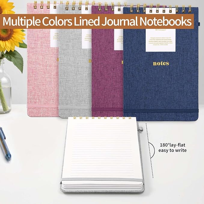 A5 Top Spiral Notebook, Fabric Hardcover College Ruled Journal | 100GSM Paper 160 Lined Pages, 5.7"x8.39" Steno Pads with Elastic Band & Pen Loop, for Work, School Note Taking (Purplish-red)