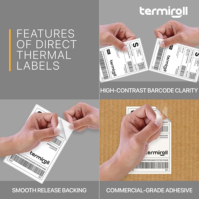 4x6 Thermal Labels, Shipping Stickers, 500 Labels/Fanfold Perforated, Compatible with Rollo, Zebra, iDPRT, Munbyn & More Direct Thermal Printers, Strong Adhesive, Multipurpose Small & Medium Business