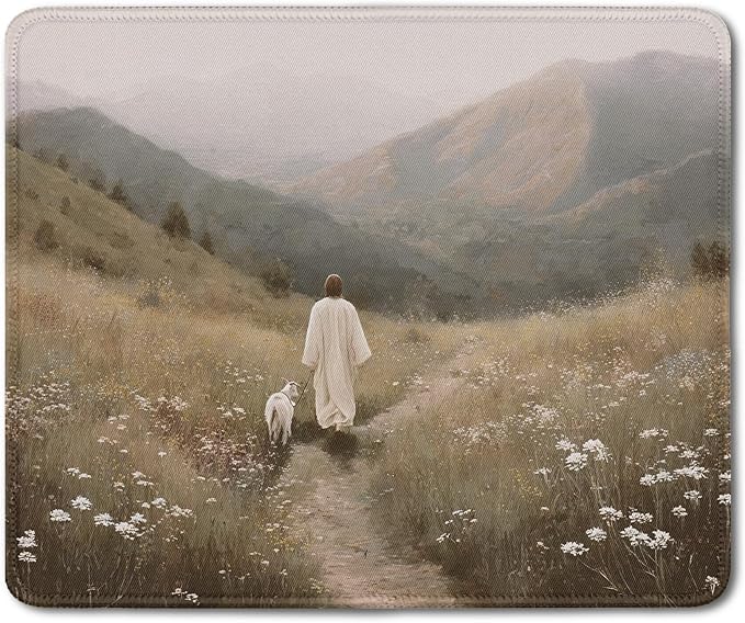 Vintage Christian Jesus with Lamb Mouse Pad, Christian Jesus Gifts Mouse Pads Mousepad for Desk Office Computers Laptop, Religious Office Supplies Desk Accessories, 9.5x7.9 Inch