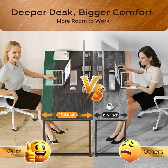 47 X 24 Inch Computer Desk with Deeper Desktop, Gaming Office Writing Work Desk for Home Office, Study, Bedroom, Work from Home, Metal Frame, Black