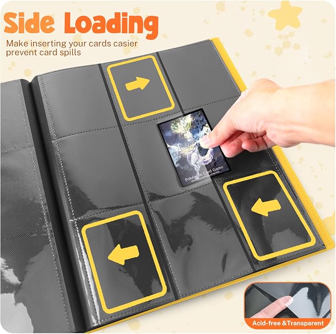 Card Binder, 9 Pocket Trading Card Album Folder,20 Pages, 360 Card Capacity Sports Card Binder, Premium Card Binders Compatible with MTG, TCG, Baseball Cards (Yellow)