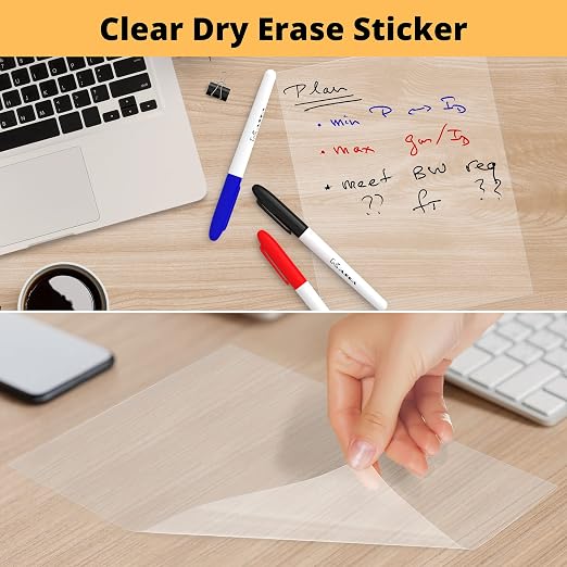 X-Large Chalkboard Wallpaper - Clear | 1.4ft x 6.5ft Adhesive Paper Roll | Includes 3 Markers & Eraser Cloth | Peel & Stick on a Wall, Table & Desk | Ideal for Use at Home, School, Office & More