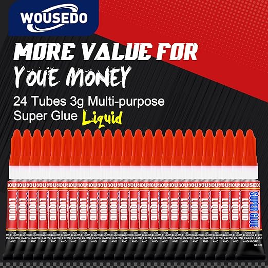 24 X 3g Super Glue Liquid, Clear Strong Adhesive,Fast Drying Cyanoacrylate Glue for Wood, Rubber, Leather, Hard Plastic, Metal, DIY Crafts and More