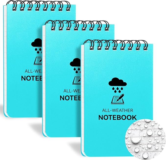 3 Pack Waterproof Notebook, 3 x 5 Pocket Notepad, All Weather Small Pocket Notebook Paper, Mini Spiral Notepad Police Notepad 100 Lined Pages for Outdoor Office