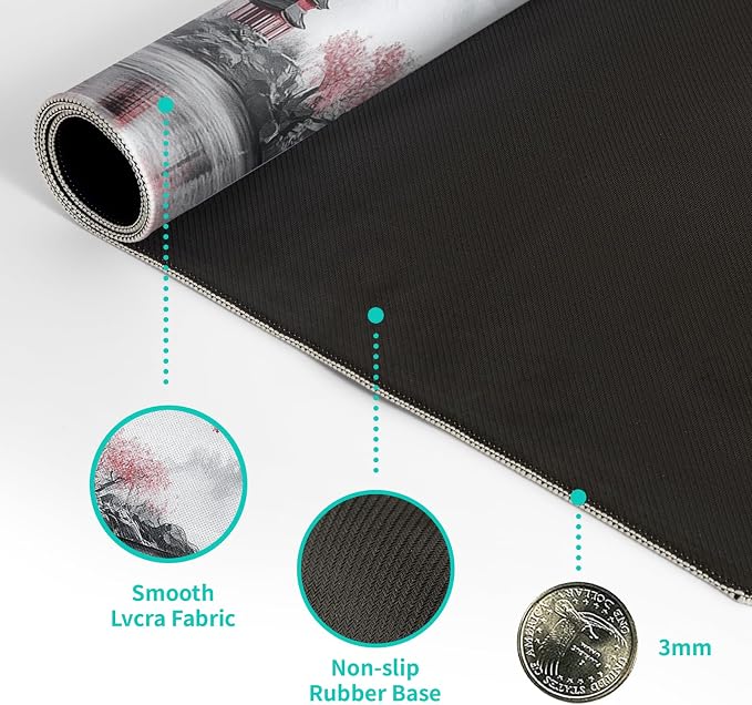Retro Cherry Blossoms Mouse Pad 31.5x11.8 Inch White Full Desk Japanese Mousepad Extended Large Non-Slip Rubber Base Waterproof Big Keyboard Mat with Stitched Edges for Gaming and Office