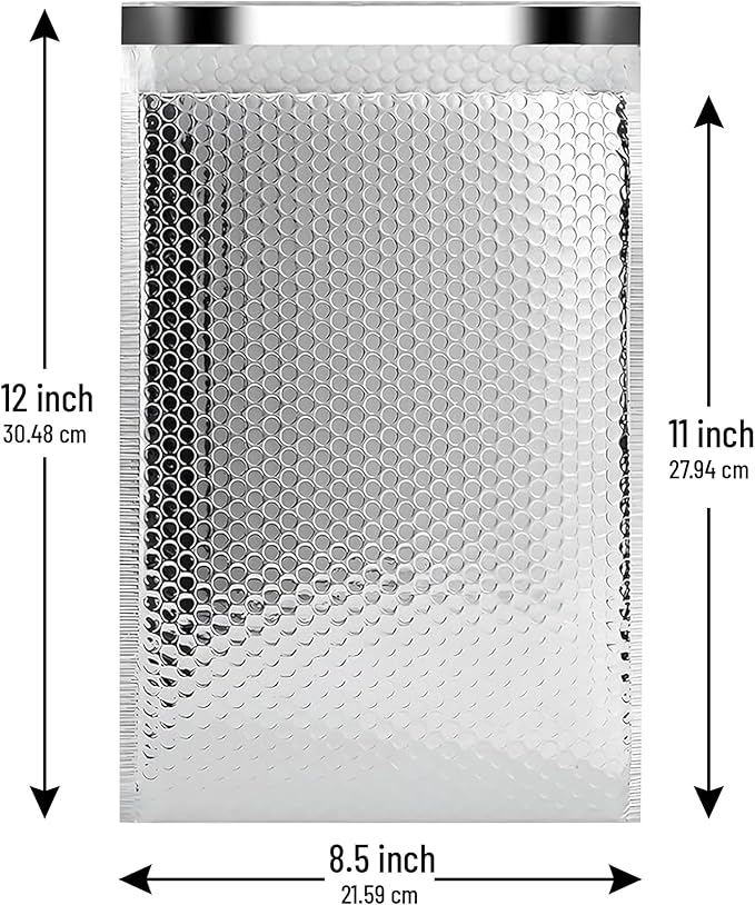 Thermal Metallic Bubble Mailer 8.5"x11" - 100 Pack Bulk | Bubble Mailers #2 | Insulated Mailers for Cold Shipping | Waterproof Thermal Foil Shipping Envelopes | Secure Cold Shipping Bags