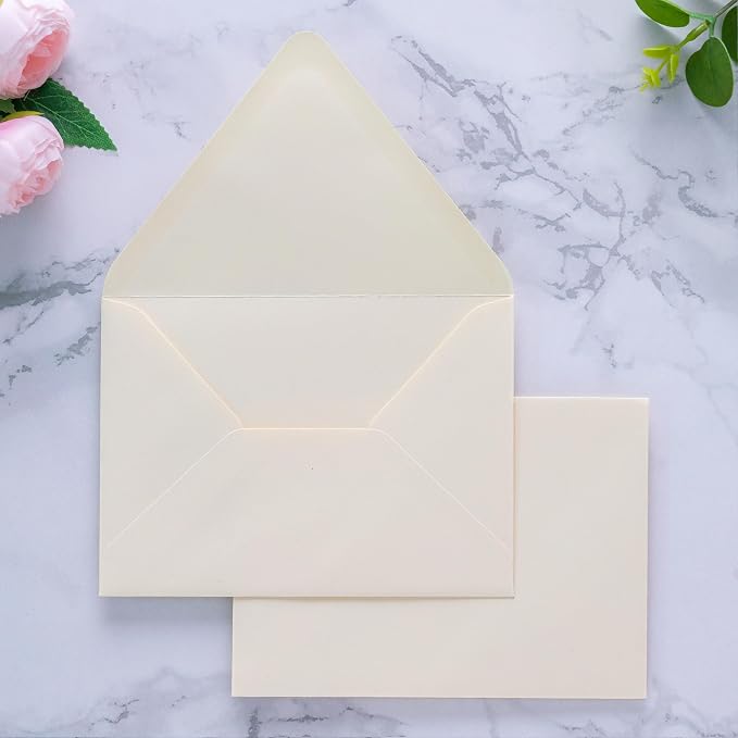 PONATIA 50 PCS/Pack A7 Envelopes, Euro Flap 5x7 Envelopes for Wedding Invitations, Greeting Cards, Acrylic Invitations, Photos, Postcards, Christmas Mailing 5.25 x 7.25 inches (Cream)