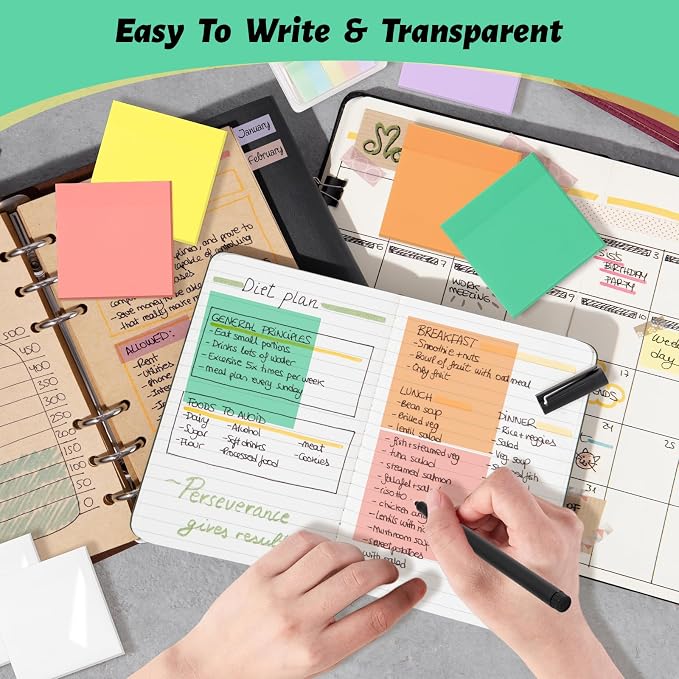 800 Sheets Transparent Sticky Notes 3" X 3" for School Office Supplies | Clear Translucent Self-Adhesive Sticky Notes for Back to School & Office Supplies, See Through Reveals Underlying Bible Text