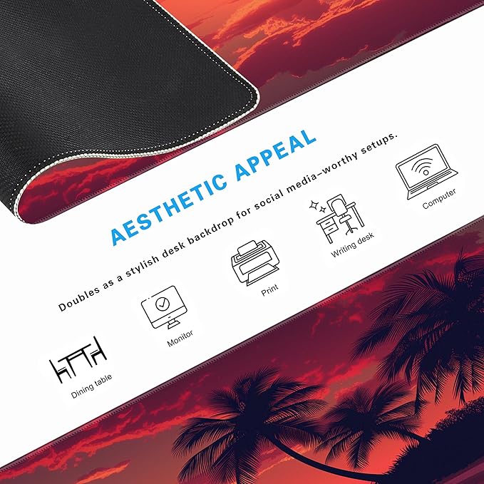 Sunset Beach Mouse pad with Tropical Ocean Landscape and Non-Slip Rubber Base Design for Personalized Office Desktop Decoration Accessories 31.5 x 11.8 in