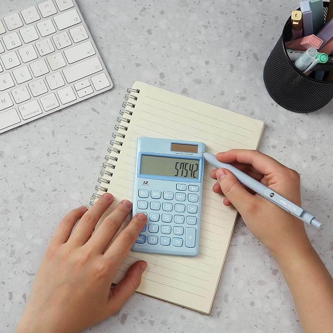 Mr. Pen- Standard Function Calculator, 12 Digits | Small Light Blue Solar Pocket Calculator, Simple Basic Office Handheld