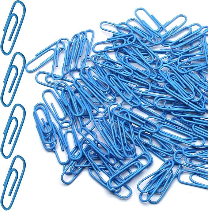 Luomorgo 120 Pcs Blue Paper Clips - 1.1 Inch (28mm) Vinyl Coated Metal Paperclips for Office, School, Home, Bookmark & Document Organizer