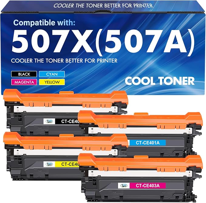 507X 507A Toner Cartridges 4 Pack High Yield CE400X CE401A CE402A CE403A | Compatible for HP LaserJet Enterprise 500 Color M551 M551n M551dn M551xh MFP M570dn M570dw M575f M575c M570 M575 Printer