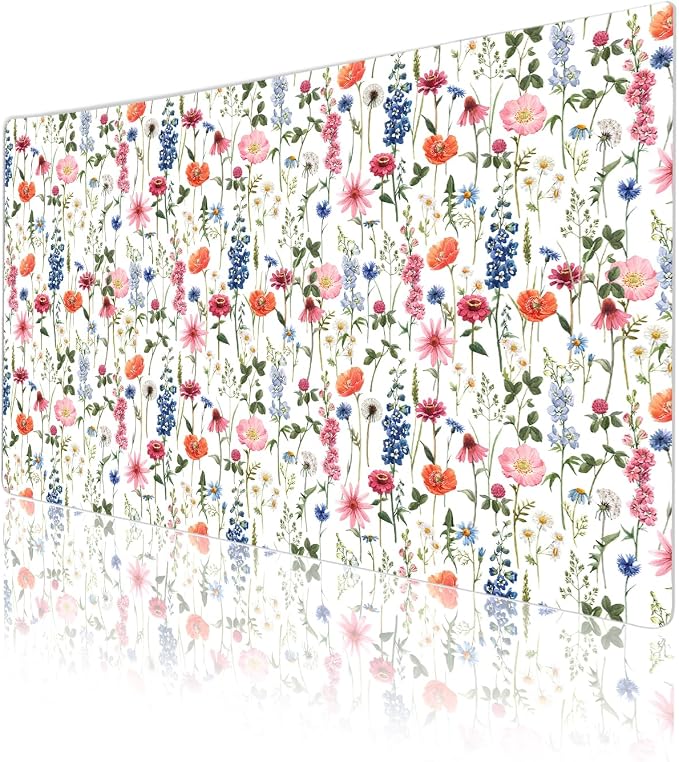 Colorful Star Large Mouse Pad, Watercolor Floral Desk Mat Office Supplies, Waterproof Faux Leather Big Gaming Mousepad for Women Girls, Flowers Desk Pad Home Office Décor Accessories 23.6" x 13.8"