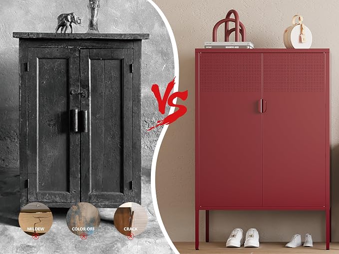 Metal Storage Cabinet,2 Door TV Stand, Metal Mesh Accent Cabinet | Magnetic Door Closure,Low Storage Cabinets with Doors and Shelf for Home,Office,Living Room