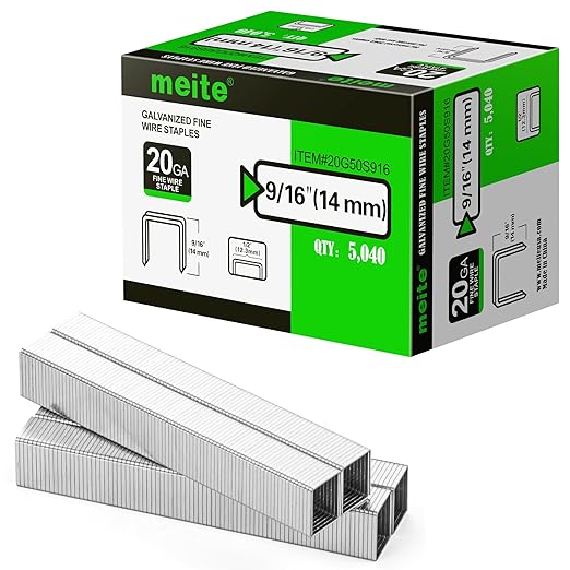 meite 20 Gauge Galvanized Upholstery Staples, 1/2-Inch (12.3 mm) Crown with 9/16-Inch Length, Heavy Duty for Construction, Furniture, Crafts & DIY Projects (3 Boxes)