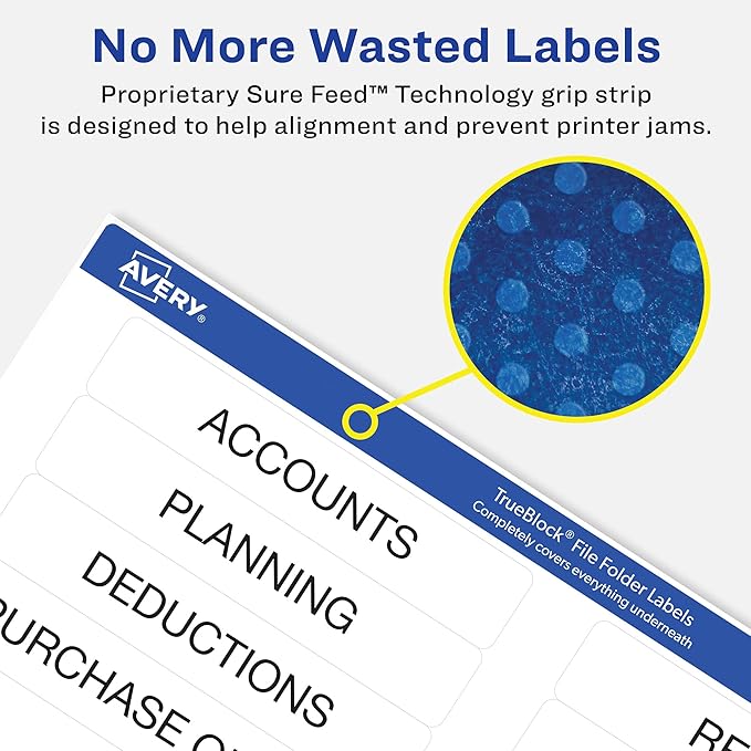 Avery File Folder Labels with TrueBlock Technology, Permanent Adhesive, 2/3" x 3-7/16", Laser/Inkjet, 150 Labels (08593) (Pack of 4)