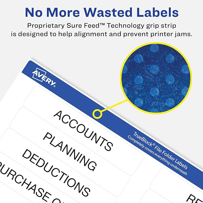 Avery File Folder Labels with TrueBlock Technology, Permanent Adhesive, 2/3" x 3-7/16", Laser/Inkjet, 150 Labels (08593)