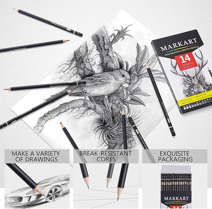 MARKART Professional Drawing Sketching Pencil Set - 14 Pieces,Graphite,(12B - 4H), Ideal for Drawing Art, Sketching, Shading, Artist Pencils for Beginners & Pro Artists