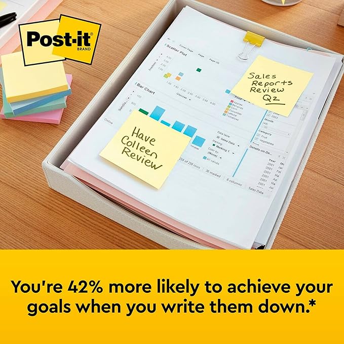 Post-it Notes 3x3 in, 12 Pads, America's #1 Favorite Sticky Notes, Canary Yellow, Clean Removal, Recyclable (654)