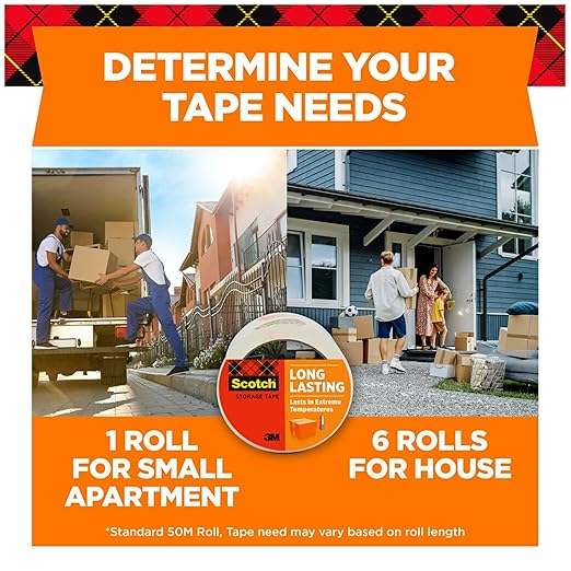 Scotch Packaging Tape, 1.88" x 54.6 yd, Clear | 3" Core | Weather Resistant | For Storage | 6 Rolls, Pack of 6