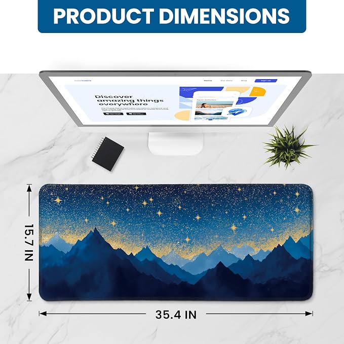 Aesthetic Desk Mat, Cute Starlit Peaks Desk Pad Protector for Work & Decor, 35.4" x 15.7", Pretty Non-Slip Extended Mouse Pad for Office or Home