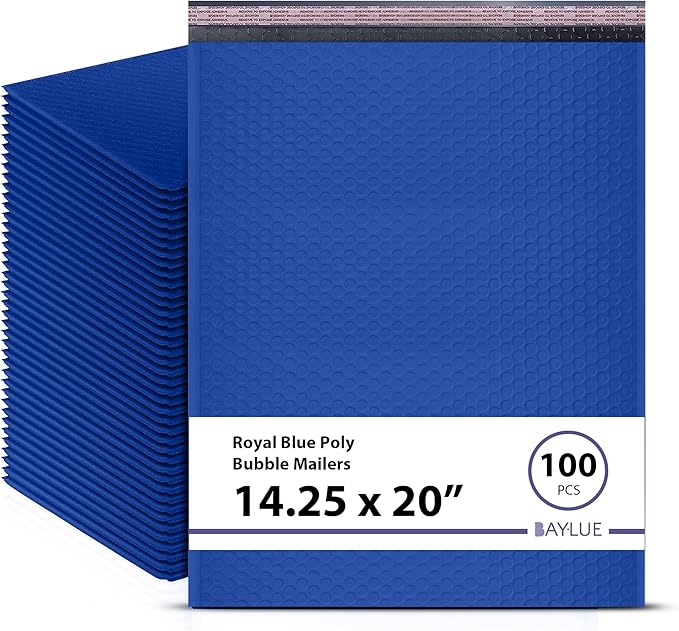 Royal Blue Poly Bubble Mailers 14.50x20 Inch #7 | Self Seal Large Padded Envelopes | Air Cushioned Bubble Mailer | Usable Size 14.25x19 Inch | Waterproof Lightweight Mailing Shipping Bags | 100 Pack