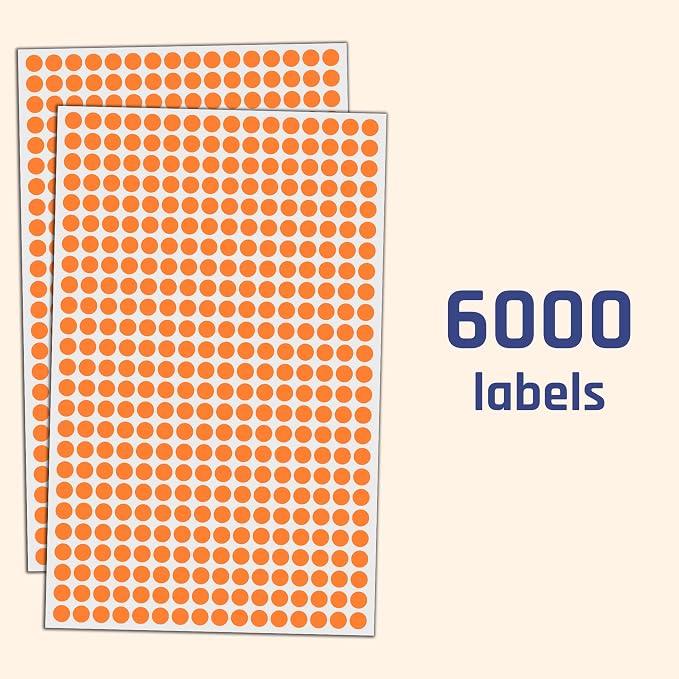 6000 Pack - 1/4" Small Dot Stickers Round Circle Labels - Orange