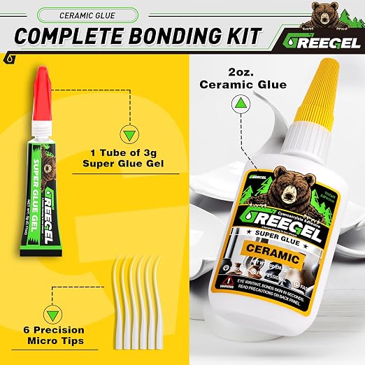Ceramic CA Glue, Porcelain Clear Super Glue for DIY & Repairs, 2 oz | All-Purpose Clear Instant CA Adhesive for Pottery, Tiles, Porcelain, Home Repairs, Industrial Strength, Ceramic Glue
