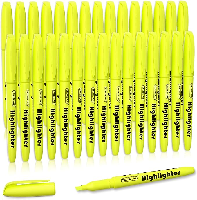 Shuttle Art Yellow Highlighters, 30 Pack Highlighters Bright Colors, Chisel Tip Dry-Quickly Non-Toxic Highlighter markers for Adults Students Highlighting in Home School Office