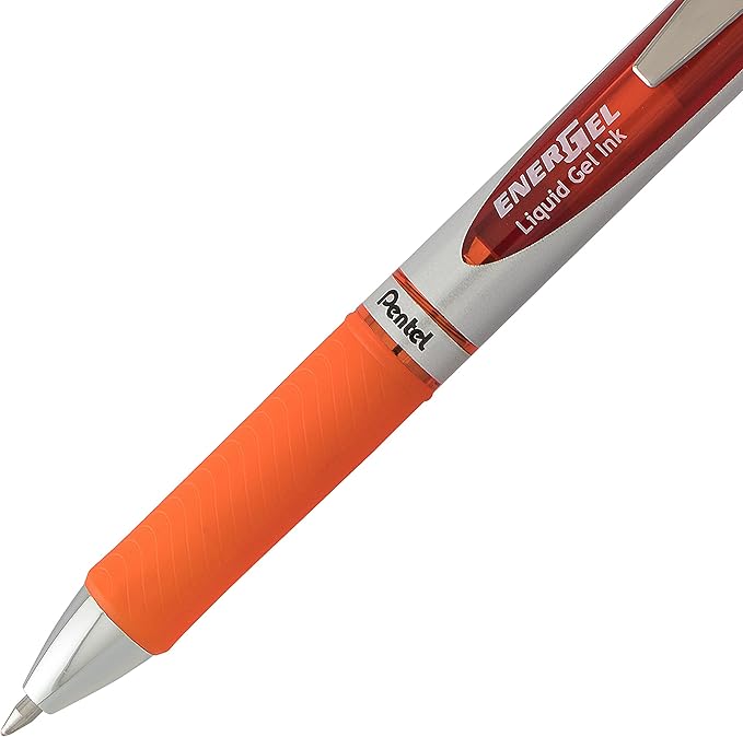 Pentel EnerGel RTX Retractable Liquid Gel Pen, Medium Line, Metal Tip, Orange Ink, 2-Pack (BL77BP2F)