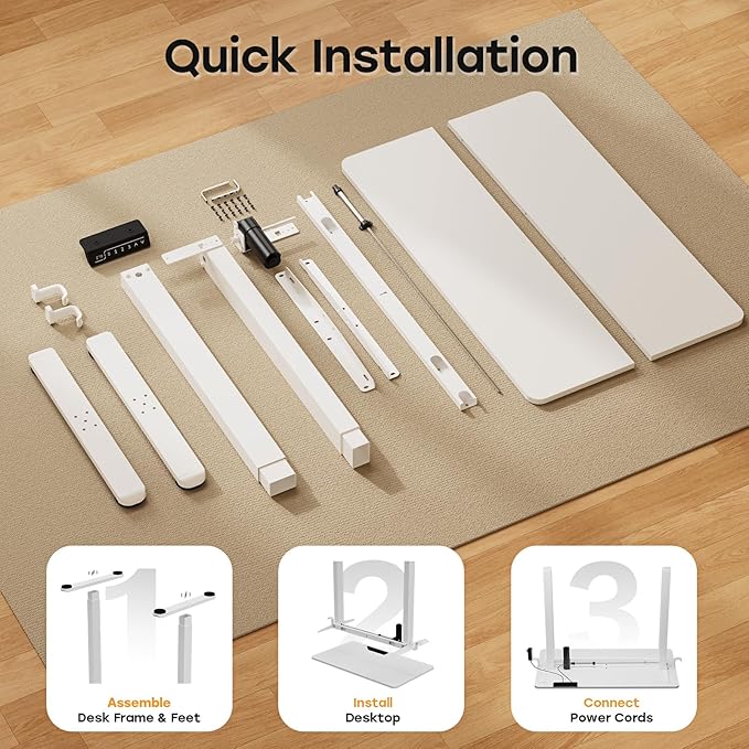Small Standing Desk, 40" ×20" Electric White Standing Table, Height Adjustable Compact Sit Stand Desk with Splice Board, Home Office Table with 2 Hooks