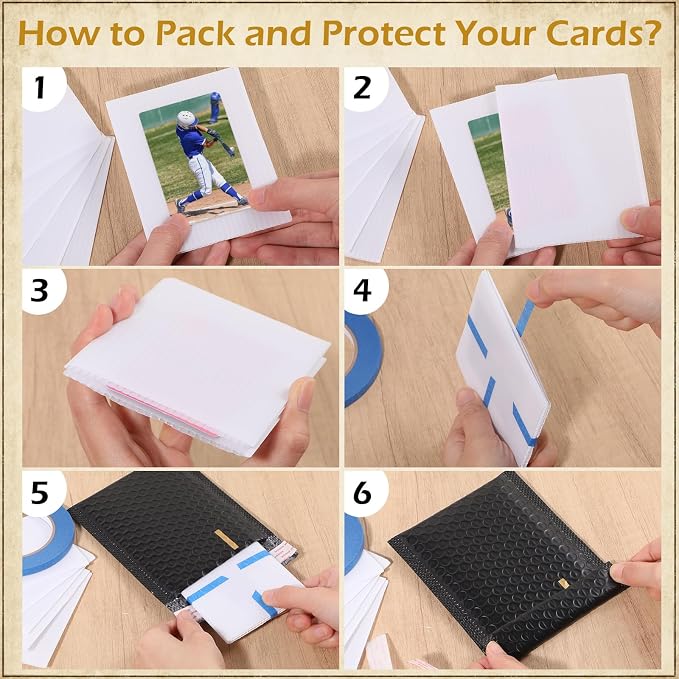 Tatuo 50 Set Trading Card Shipping Supplies Protector Kit Include 50 3.5'' x 4.5'' Poly Bubble Mailers and 100 Hollow Cardboard for for Sports Game Star Cards Trading Packaging
