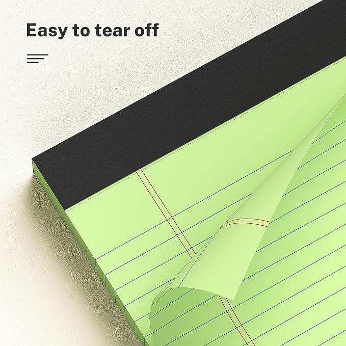 AILZFEI 300 Sheets Green Legal Pads 8.5 x 11 College Ruled Paper 6-Pack Note Pads Narrow Ruled 50 Sheets per Notepad Perforated Writing Pad Durable Sturdy Back 8x11 Pads of Paper