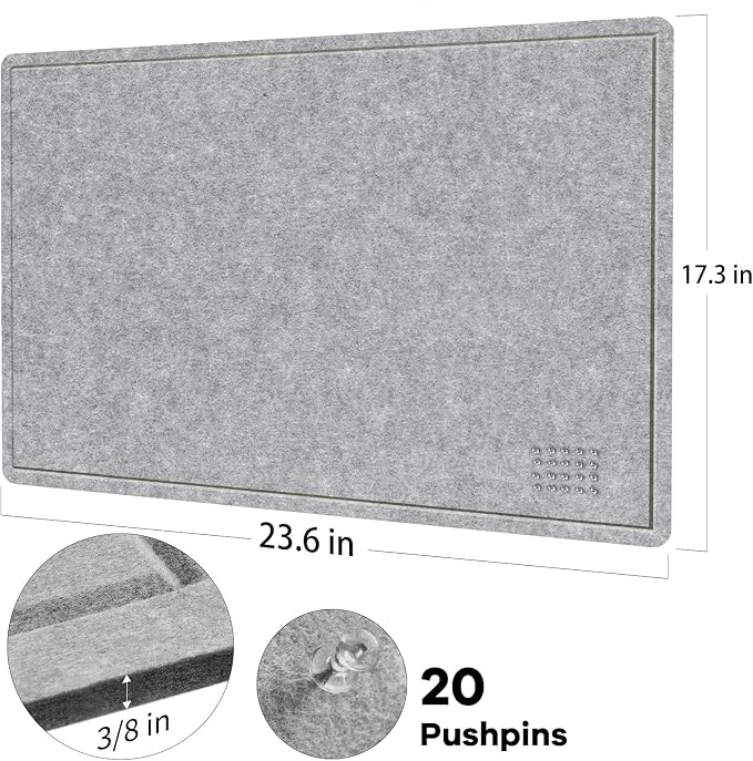 Felt Bulletin Board 24x18 inches, Decorative Pin Board for Home & Office | Cork Board Alternative for Wall with Push Pins, Display Mood Board for Photos, Notes & Reminders