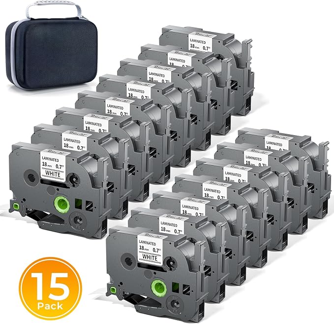 Replace for Brother Label Maker Tape 18mm 0.7 Inch Tz Laminated White | with Bag TZe-241 TZe241 P-Touch Black on White for PTD410 PTD400 PTD610BT PTD600 PTP700BT Refill,18 mm(3/4 Inch) x 8m, 15 PK