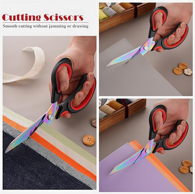 Fabric Scissors 9.5 Inch Sharp Heavy Duty Multi-Purpose Titanium Coated Stainless Steel Scissors with Comfortable Handles, Perfect for Arts and Crafts