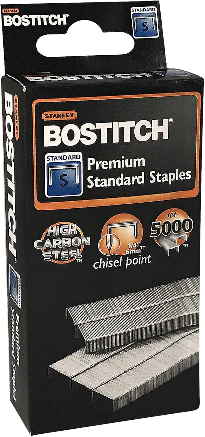 Stanley Bostitch Premium Standard Staples, 1/4" (6mm), High Carbon Steel, Chisel Point, 5,000 Per Box (SBS191/4CPR)