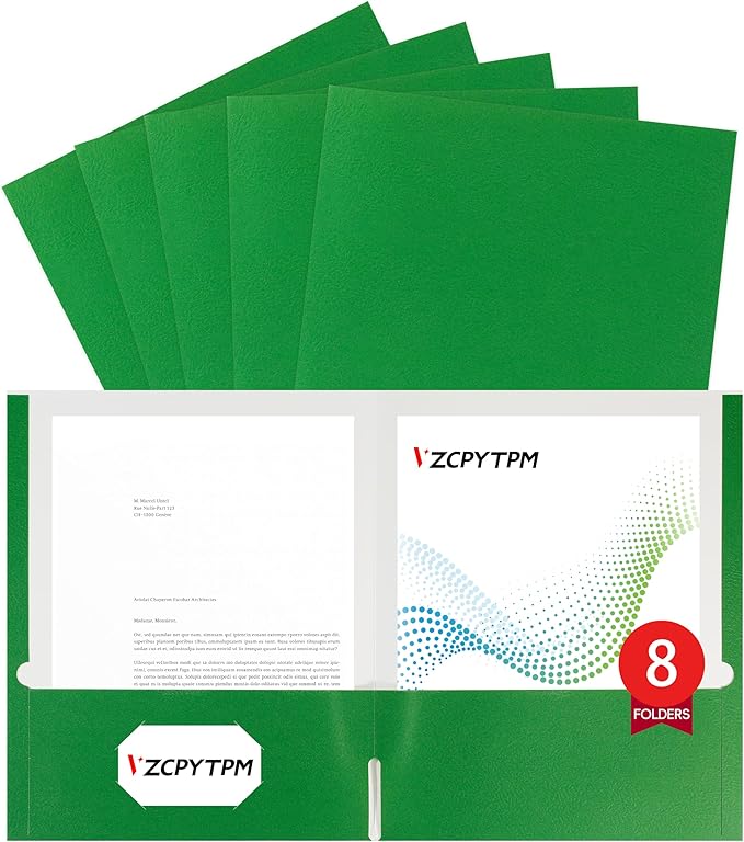 8 Packs Green Two Pocket File Folders,File Folder Letter Size,8.5x11Inches File Folders for Office,School and Home,Organizer File Folder