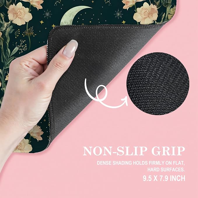 Moody Gothic Moth Mouse Pad, Dark Contemporary Botanical Flower Mousepad for Desk Home Office Dorm Computers Laptop, Witchy Aesthetic Office Supplies Desk Accessories, 9.5x7.9 Inch