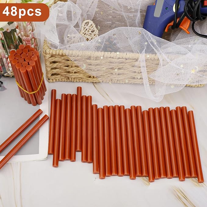 Manarty Brick Red Hot Glue Stick, 48 PCS 0.27" Dia x 4" Long Mini Hot Melt Glue Sticks Colored, Adhesive EVA Glue Sticks Standard for Sealing Repairing Stamp DIY Art Handmade Car Craft Decoration