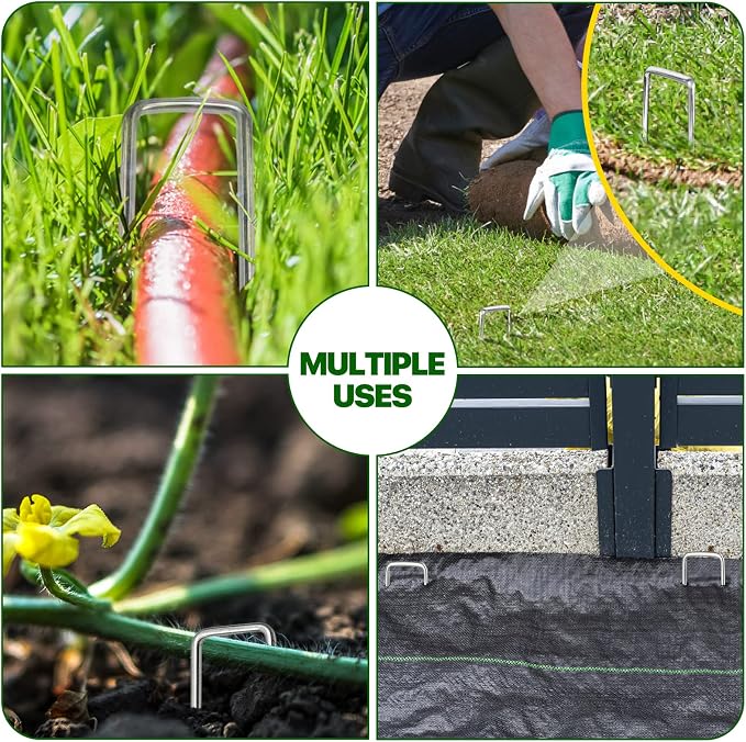 4 Inch Landscape Staples Galvanized Garden Stakes 100 Pack | Sharp Ends Durable Anti-Rust Landscape Pins for Securing Weed Barrier Fabric, Artificial Turf, Landscaping and Ground Cover