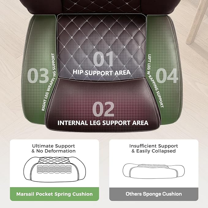 Office Chair, Ergonomic Executive Desk Chair with Lumbar Support for Lower Back Pain Relief, Padded Flip-Up Armrests, Leather Home Office Chair, Coffee
