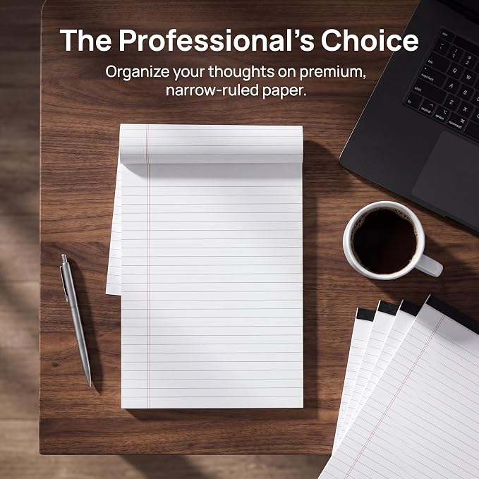 6 Pack Small Legal Pads 5x8 College Ruled White Note Pads 5x8 Writing Pads | White Legal Notepads 5x8, Lines Note Pads of Paper 80gsm Narrow Ruled White Paper Pads 5x8 - 30 Sheets/Pad